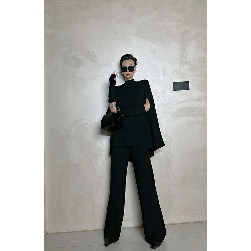 Dan Dan 暗黑风蝙蝠袖高领毛衣俩件套女 披肩斗篷套装,淘宝优惠券,粉丝福利购,淘宝优惠卷