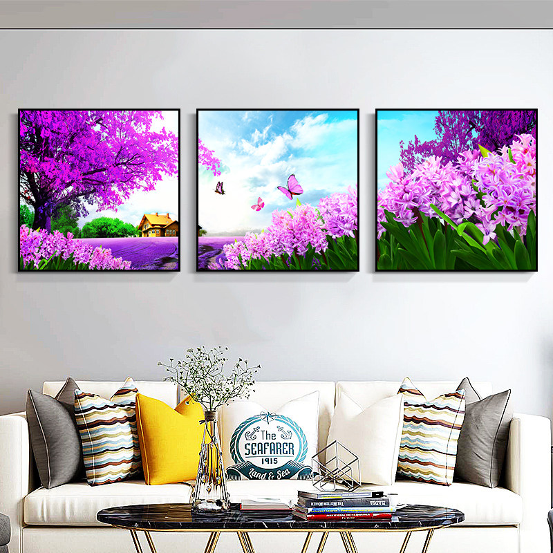 客厅装饰画现代简约三联画沙发背景墙画壁画卧室画壁画薰衣草挂画,淘宝优惠券,粉丝福利购,淘宝优惠卷