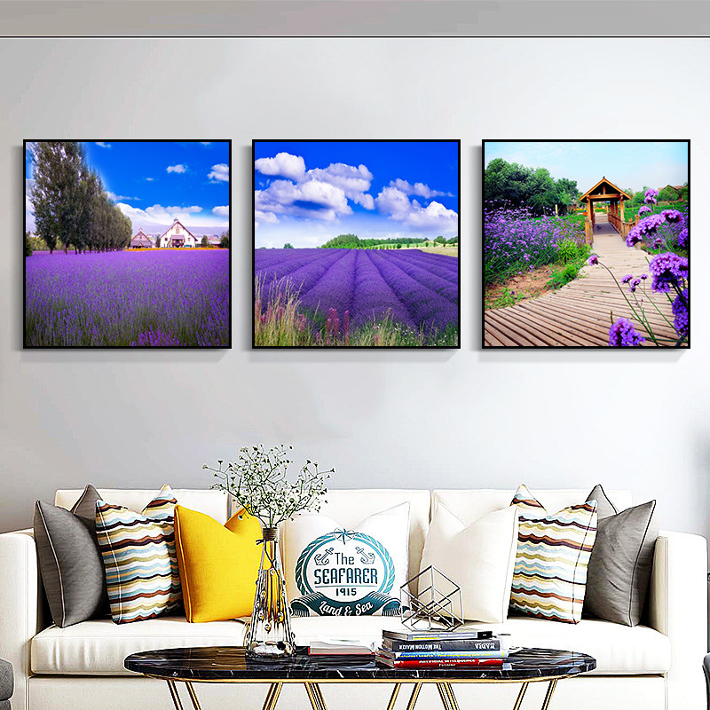 客厅装饰画现代简约三联画沙发背景墙画壁画卧室画壁画薰衣草挂画,淘宝优惠券,粉丝福利购,淘宝优惠卷