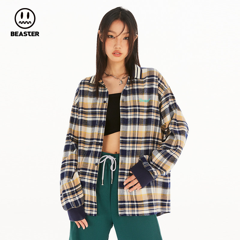 beaster小恶魔潮牌格子纯棉男衬衫 beaster衬衫