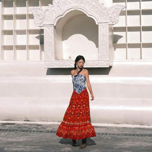 猫之旅店 波西米亚风印花抹胸上衣女显瘦百搭度假风背心8色可选 - 图3