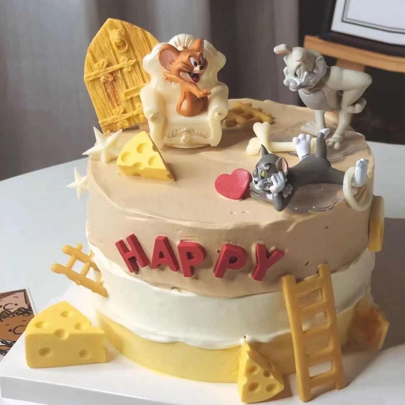 猫和老鼠儿童生日蛋糕装饰插件汤姆杰瑞网红生日摆件奶酪烘培模具