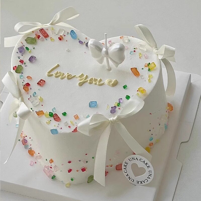 214情人节蛋糕装饰钻石彩砂糖网红芭蕾风蝴蝶结丝带蜡烛插件摆件