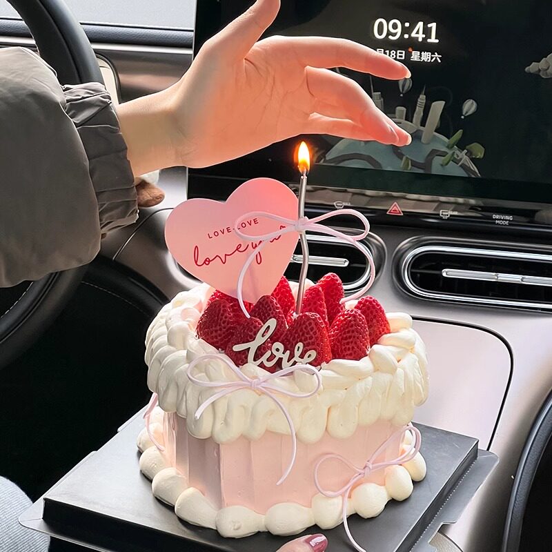 2.14情人节蛋糕装饰爱心卡片鹿皮绳丝带木质love爱心卡片插牌插件