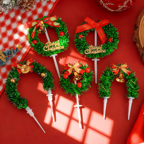 2025圣诞节蛋糕装饰插件圣诞草圈叶子树麋鹿雪人圣诞老人礼物插牌 - 图3