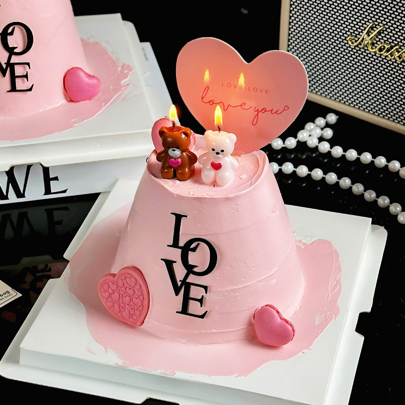 2.14情人节小熊蜡烛蛋糕装饰摆件情侣表白爱心love卡片插牌插件