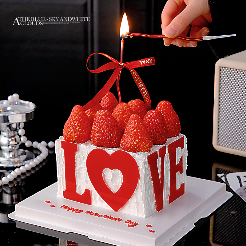 2025情人节蛋糕装饰红色love亚克力插牌情侣生日告白甜品装扮插件
