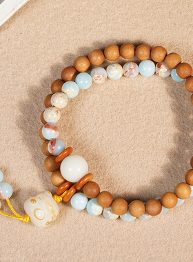 黄金檀木芭比檀双圈6mmDIY手链女彩色串珠叠戴饰品佛珠手串念珠