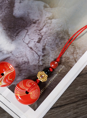 大漆漂漆朝红平安扣吊坠男女款本命年项链挂件汽车钥匙扣挂饰礼物