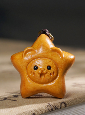 绿檀黄金檀木雕星星猫吊坠挂件猫挂件挂饰文玩小件工艺礼品钥匙扣