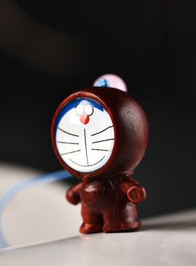 哆啦A梦犀角木雕机器猫挂件玩偶