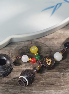 黑檀浮雕木雕小葫芦百福钥匙扣文玩挂饰吊坠新款车钥匙挂件吉祥