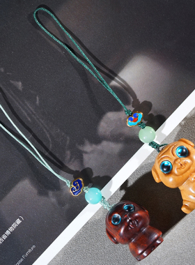 紫檀木雕小旺财挂件文玩挂饰汽车钥匙扣手机挂生肖狗木作小件