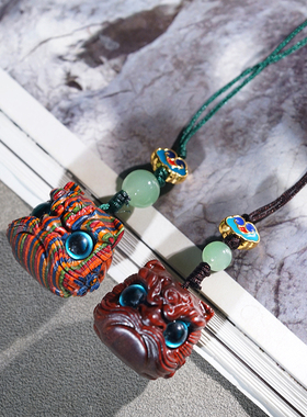 紫檀木彩虹木雕刻小醒狮挂件挂饰包包挂链文玩钥匙扣把件木作小件