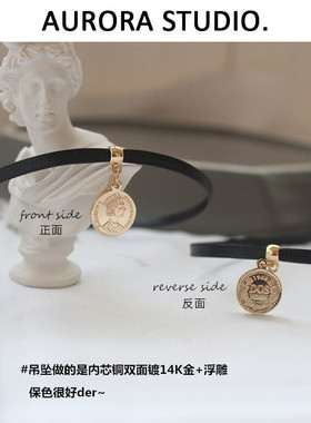 高级ins法风硬币女王浮雕项圈