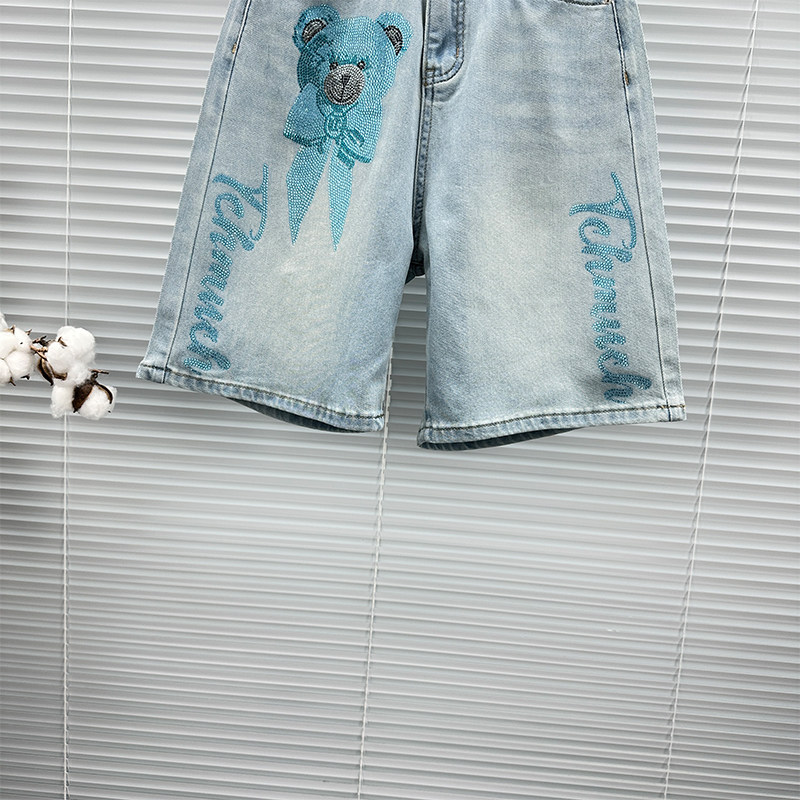 小熊烫钻牛仔短裤女潮2025年夏季新款高腰显瘦宽松百搭阔腿五分裤,淘宝优惠券,粉丝福利购,淘宝优惠卷