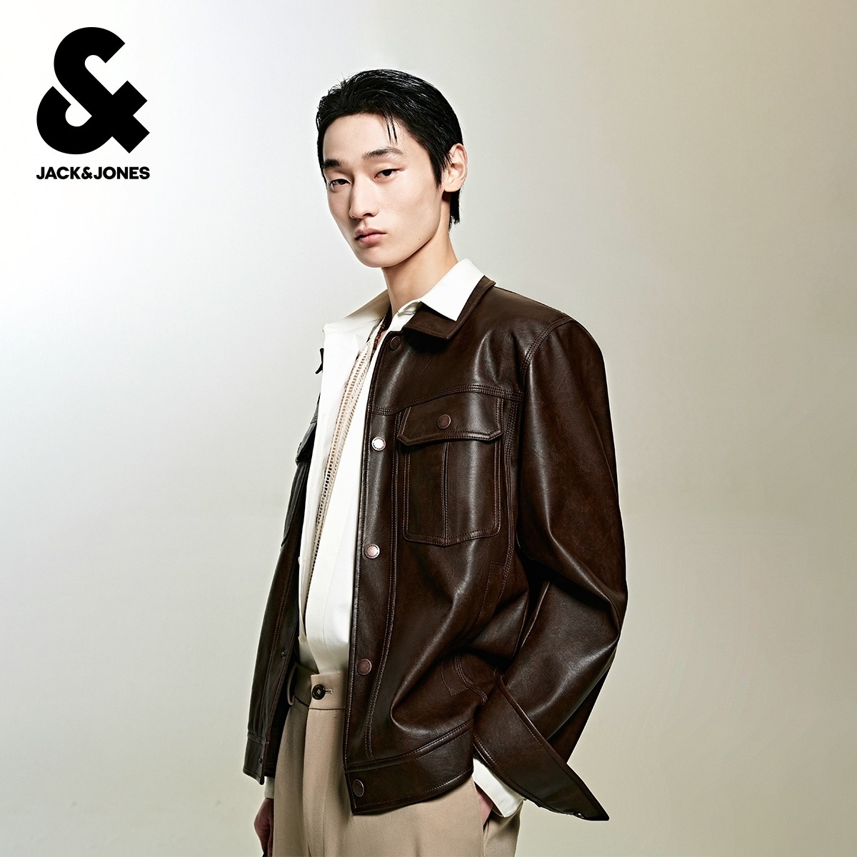 杰克琼斯春季时尚潮领口字母钢印商务休闲舒适翻领PU夹克外套男装,淘宝优惠券,粉丝福利购,淘宝优惠卷