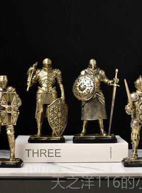 正品欧式覆胜设利盔甲骑士摆件古办室书房家居装饰品摆男孩公房间