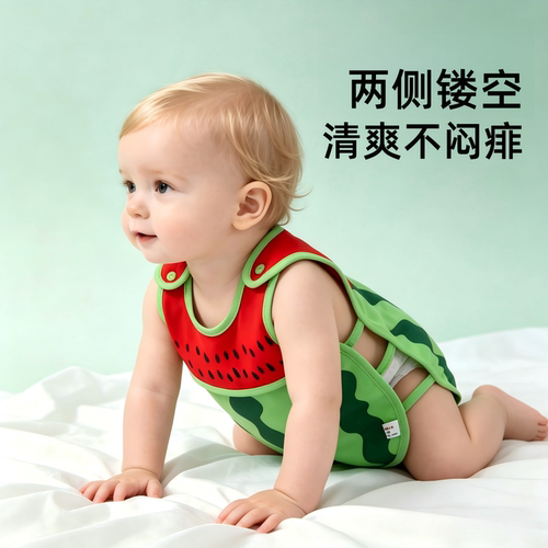 幼儿婴儿琵琶连体衣夏季开档西瓜衣服宝宝男宝a类纯棉薄款哈衣 - 图0
