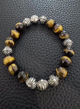 经典罗心10MM黑曜石八银珠手串实心银珠复古潮流925纯银欧美手链