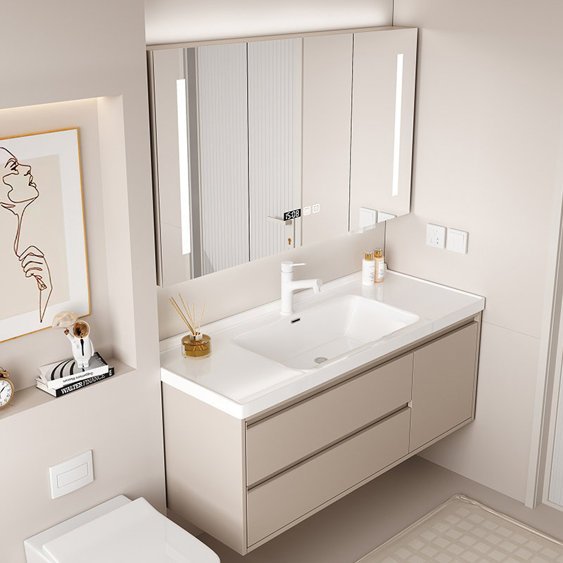 新款奶油色浴室柜陶瓷一体盆卫生间洗脸盆洗手盆柜组合洗手洗漱台,淘宝优惠券,粉丝福利购,淘宝优惠卷