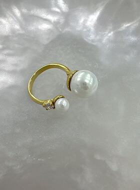 钛钢+亚克力+合成立方氧化锆  百搭珠珠开口戒指AQY-ZB3034