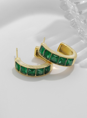 钛钢合成立方氧化锆C形耳环