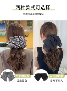 马尾抓夹式蝴蝶结假发自然