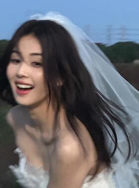 白鹿同款白色头纱求婚小头纱发夹结婚拍照领证登记蓬蓬纱新娘发饰