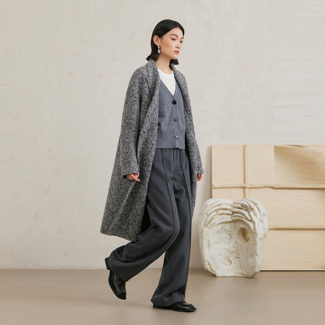 NEELLY Nali Shopping Mall's new winter style alpaca blended high-end gray long coat for women