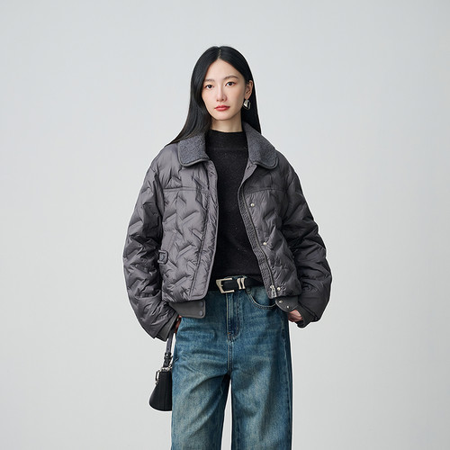 NEELLY纳俪商场同款冬新款时尚短款肌理感羽绒服女百搭小翻领外套 - 图3