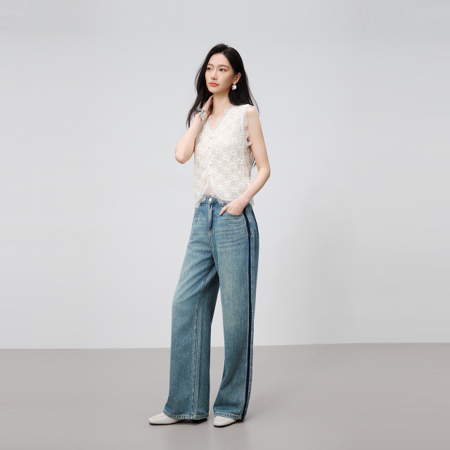 NEELLY Nali Shopping Mall's new summer style of high-elastic bubble knitted lace vest women's comfort top
