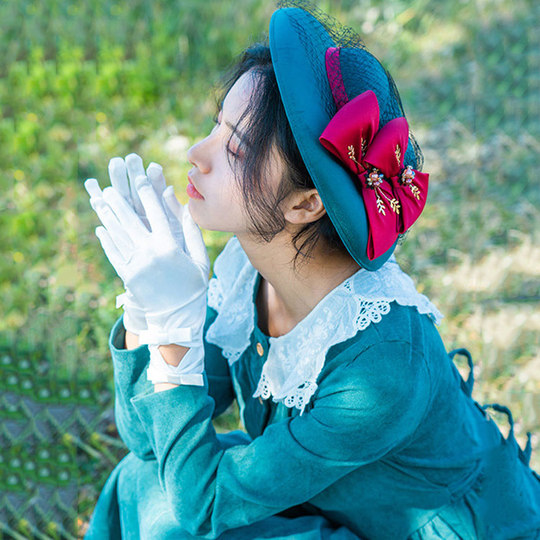 复古赫本风新娘婚纱手套蕾丝红白色蝴蝶结网纱婚庆婚礼短款缎面薄