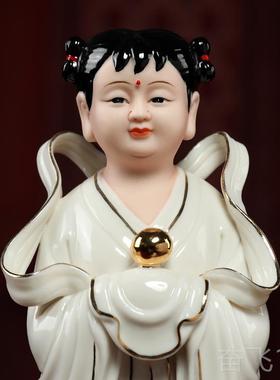 正品供戴玉堂陶瓷件金玉女彩绘观摆音童菩萨佛像善财童子龙女像家