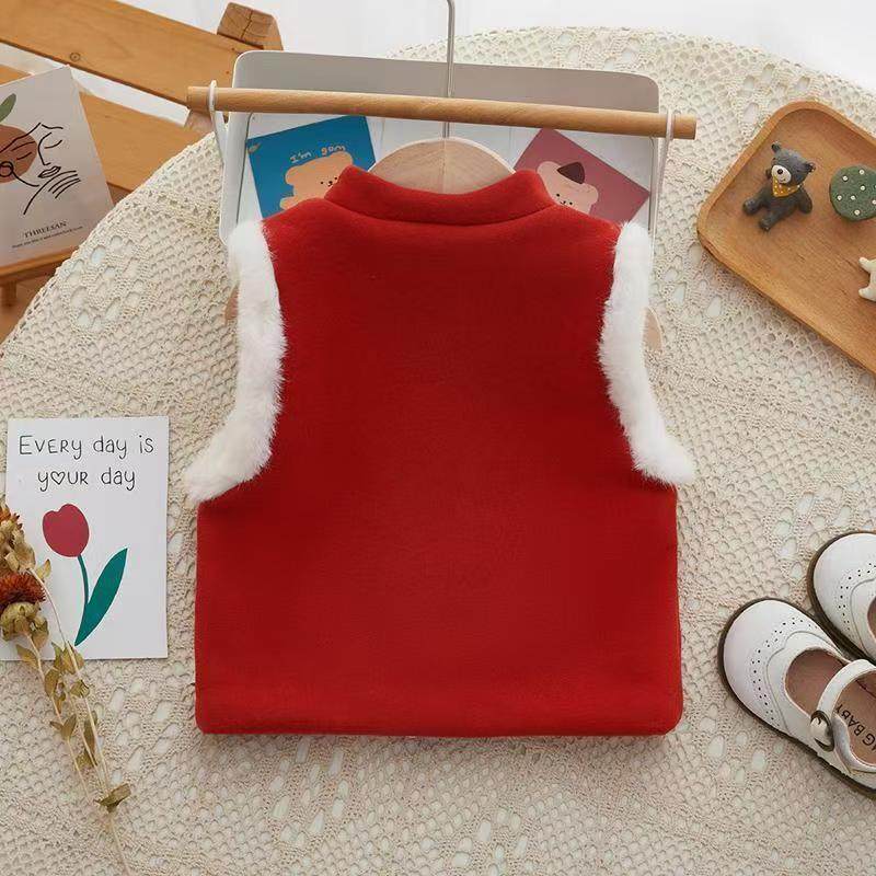 儿童马甲秋冬季中国风舞狮男女童宝宝喜庆加绒汉服过年外穿马甲,淘宝优惠券,粉丝福利购,淘宝优惠卷