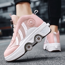 Net Red Princess Storm Walking Shoes Retractable shoes swivel buckle wheels sliding shoes breathable mesh face Men and women Twin Row Skates