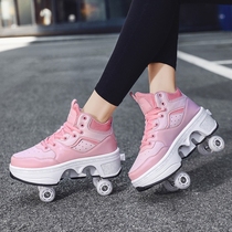 Student Riot Shoes Breathable 4 Wheel Deformation Wheels Skate Shoes Skate Child Male and female Twin Wheels Sneakers