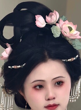 原创 清影 真丝烫花荷花发饰软杆簪花仙气夏日百搭汉服头饰配饰