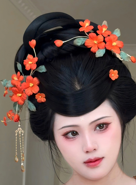 原创 凌霄 凌霄花真丝烫花发饰软杆花朵簪花仙气绢花发饰发夹
