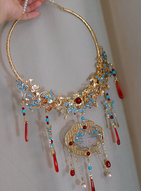 原创 长安宁 烧蓝璎珞项圈汉服配饰明制唐风婚嫁重工古风饰品