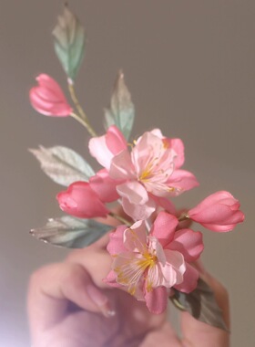 原创 宴春莳 海棠花真丝烫花发饰发夹软杆仙气簪花发饰古风配饰