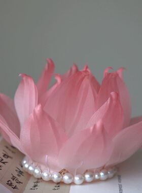原创 染香 莲花真丝烫花汉服头饰荷花珍珠发冠荷花发冠宋制头饰