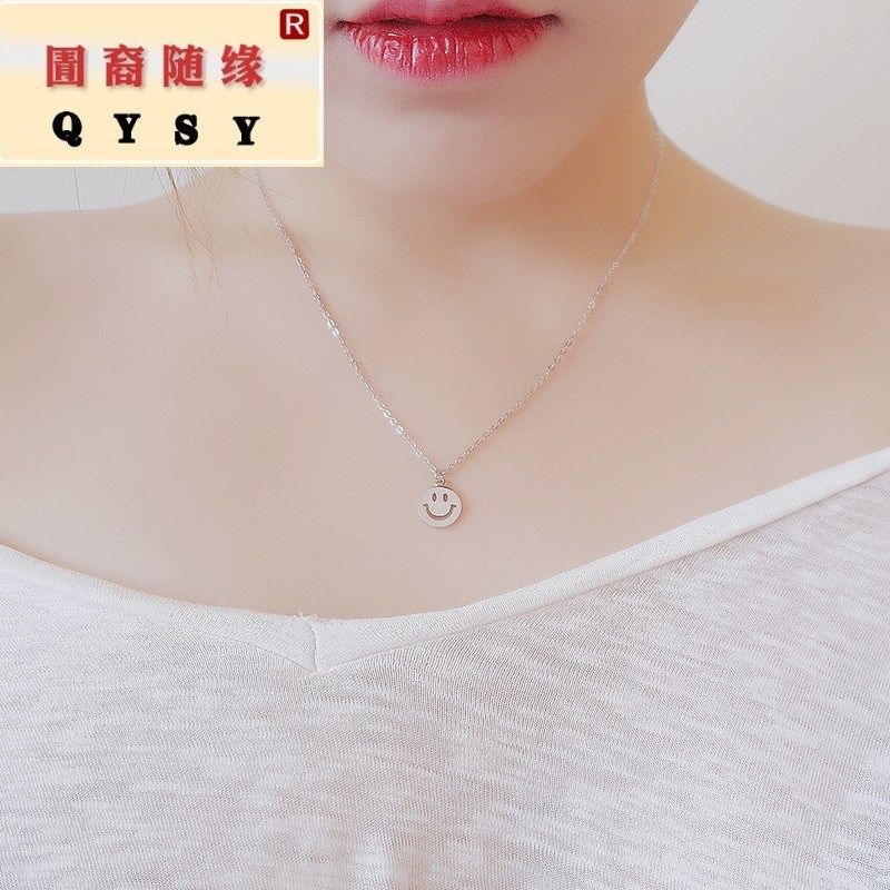 925纯银笑脸女微笑表情韩版锁骨链 紫尚轩项链