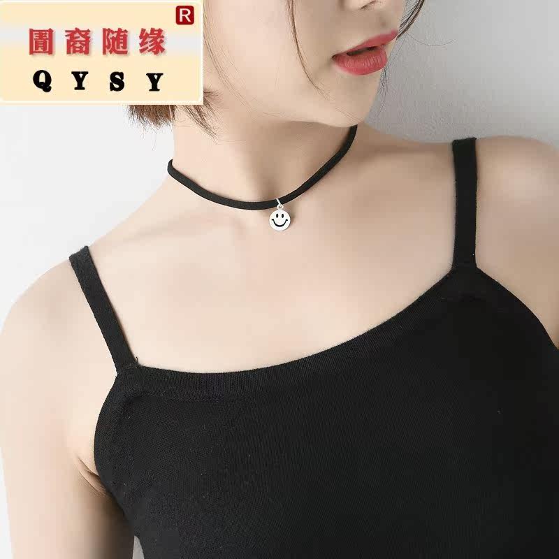 纯银大笑脸女微笑表情银吊坠锁链 紫尚轩项链