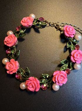 开花的橄榄 Vintage古着 Rosy Garland粉色花朵手链