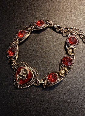 开花的橄榄 Vintage古着 Ruby Heart红色爱心手链