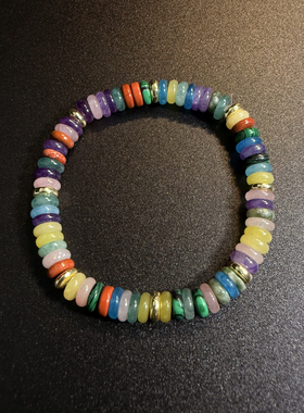 开花的橄榄 Vintage古着 Rainbow Gem Loop天然石串珠手链 手串