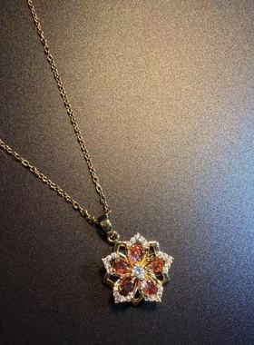 开花的橄榄 Vintage古着 Aurora Flower可旋转花朵项链 锁骨链
