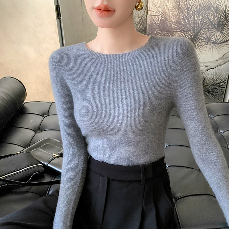 设计感圆领无缝一体羊毛衫女修身内搭毛衣春秋冬打底针织衫羊绒衫,淘宝优惠券,粉丝福利购,淘宝优惠卷