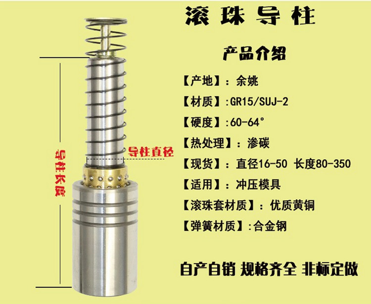 罗门SRP滚珠导柱滚动导柱精密冲压模外导柱冷冲导向件Φ20*80-200 - 图0